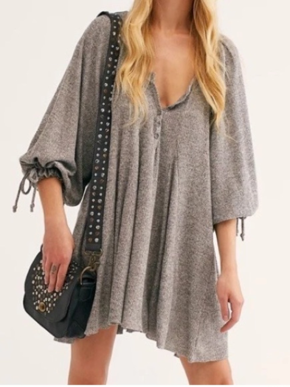 Free People Med We The Free Winter Sun Tunic Waffle Thermal Oversized Top Greige